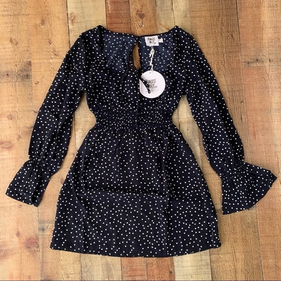Princess Polly Dresses & Skirts - Princess Polly vertigo blues mini dress navy polka dot box cut neckline - 2
